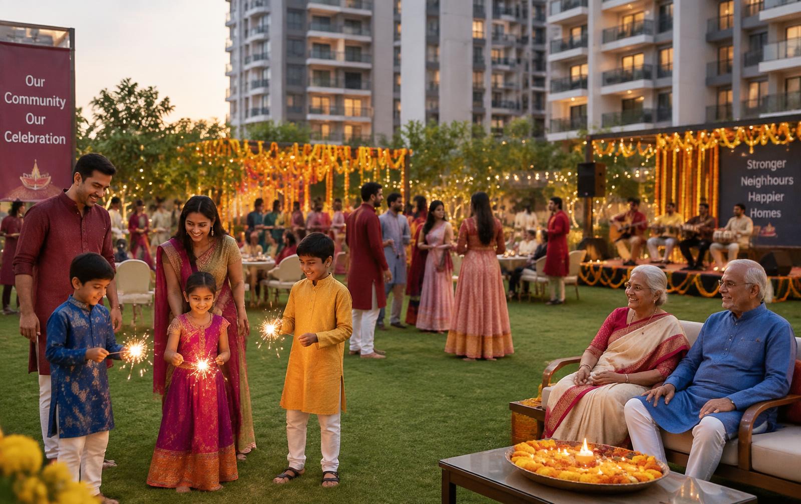 Residents of Parx Laureate celebrating a festival on the lawn